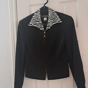 Griffith Gray St John  Black Women's Jacket with Patterned Collar Sz 2